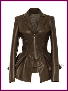 Faux Leather Moto Biker Jacket Zip Up Long Sleeve Slim Fit